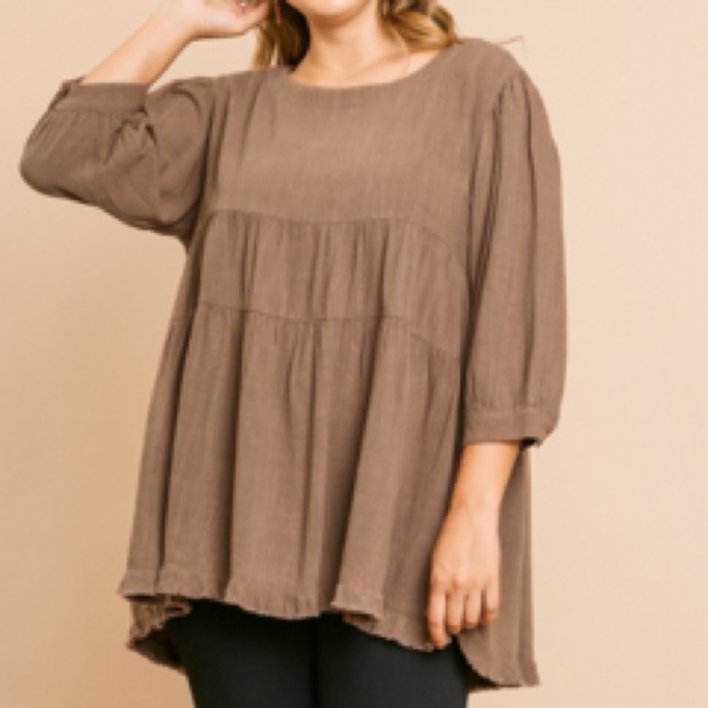 Umgee brown cotton baby doll tiered top